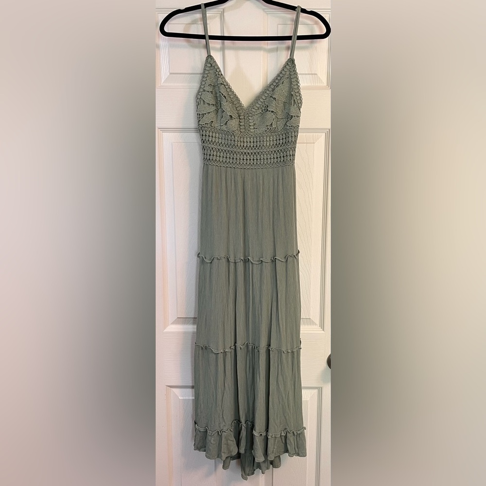 Dusty sage green | spaghetti strap with lace top dress| No Comment | Size Medium